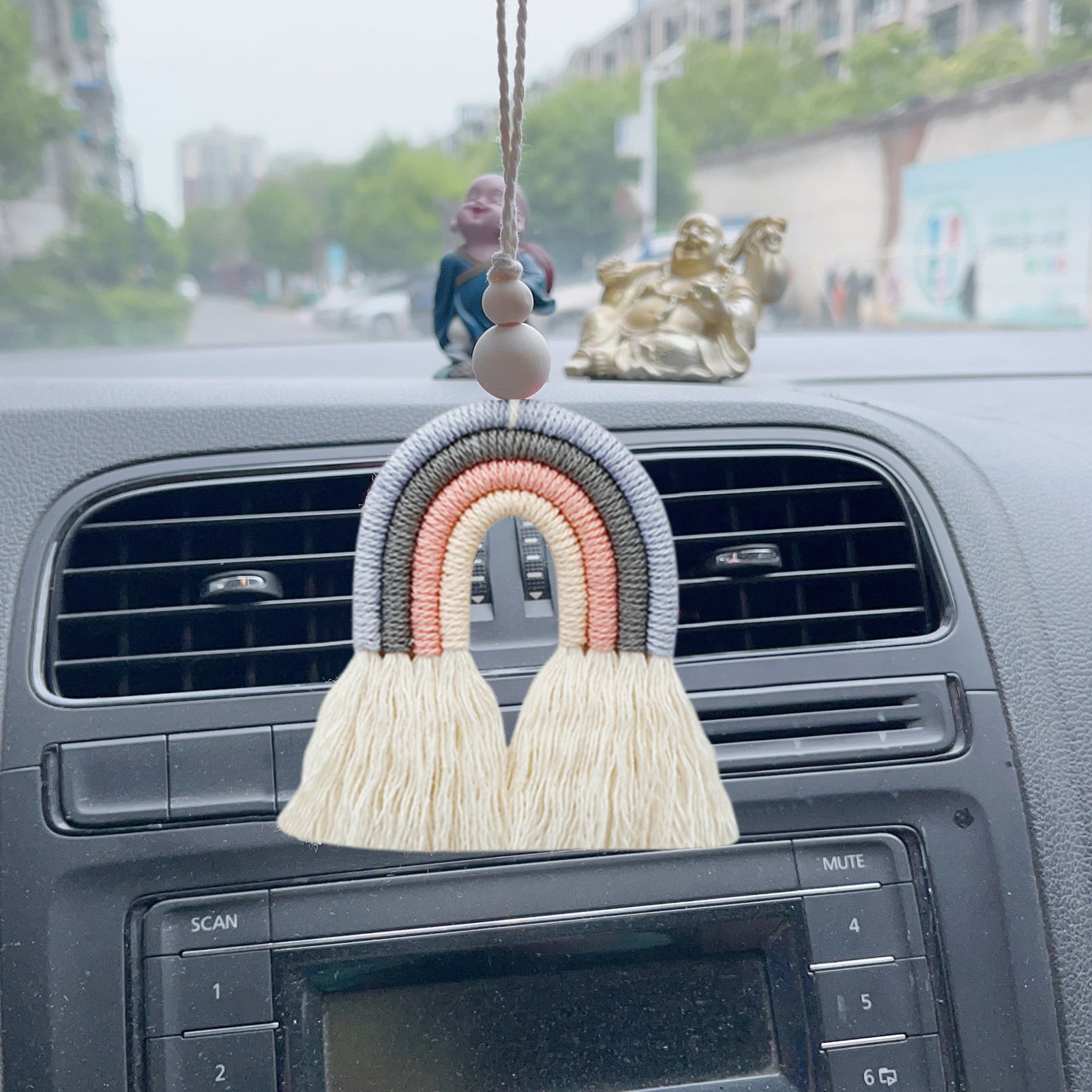 Dbuoem Rainbow Tassel Car Charm Car Rearview Mirror Hanging Accessories