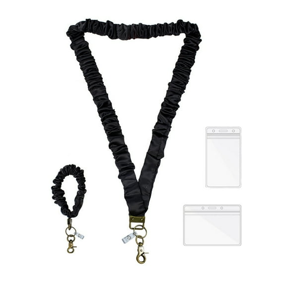 Dbuoem Retractable Elastic Lanyard Set Stretchy Scrunchie Style Neck Lanyards with 2 ID Card Holders Key Decoration