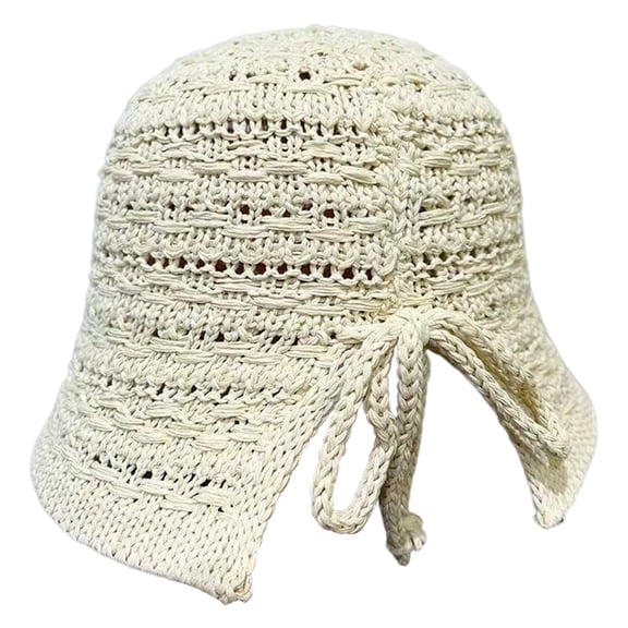 Dbuoem Summer Basin Hat Crochet Hollow Design Sun Protection Hat Wide Brim Back Slit Design Lace-up Knitted Outdoor Cap