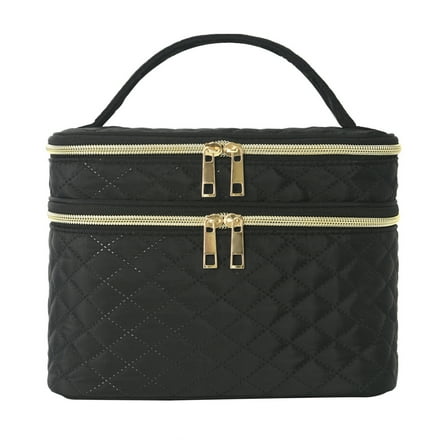 Dbuoem Travel Makeup Case Double Layer Makeup Bag with Handle And Multiple Compartments Cosmetic Organizer Case Toiletry Bag