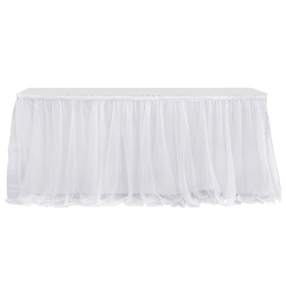 Dbuoem Tulle Table Skirt for Rectangular Tables White Pleated Table Cloth Wrinkle Free Tablecloth with Tutu Skirt