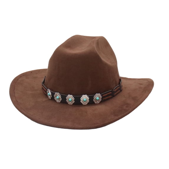 Dbuoem Western Cowboy Hat for Men And Women Shapeable Wide Brim Cowgirl Hat Rolled-Up Felt Fedora Hat with Stone Band