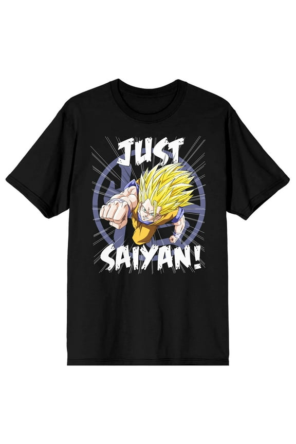 Dbz Just Saiyan Super Vintage Men's Black Crew Neck Tee - 3XL