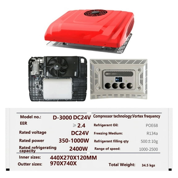 Dc 12V24V Power Supply Heavy Truck Turbo Inverter Compressor Electric Car RV Bus Parking Air Conditioner 12v 2kw Cooler ,Compact Design
