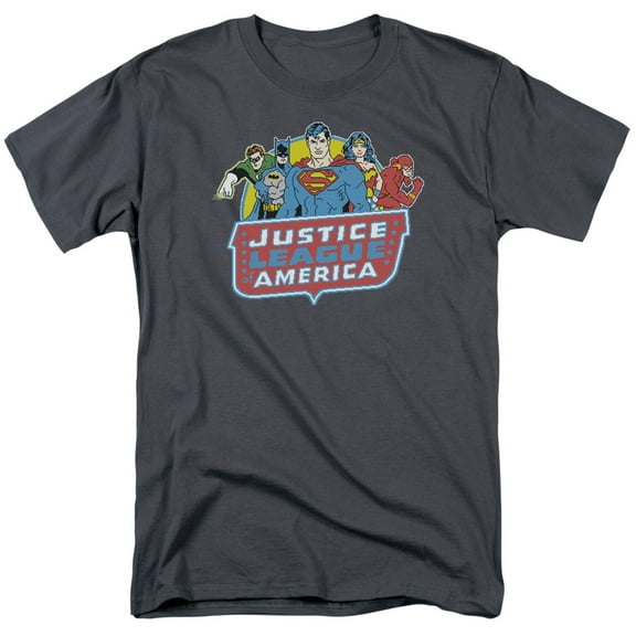 DC Comics - Justice League - 8 Bit - Adult Unisex Short Sleeve T-Shirt - Gray
