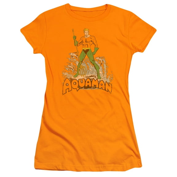 Dc - Aquaman Distressed - Juniors Teen Girls Cap Sleeve Shirt - X-Large