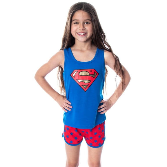 Dc Comics Girls' Superman Classic Logo Racerback Tank Shorts Pajama Set