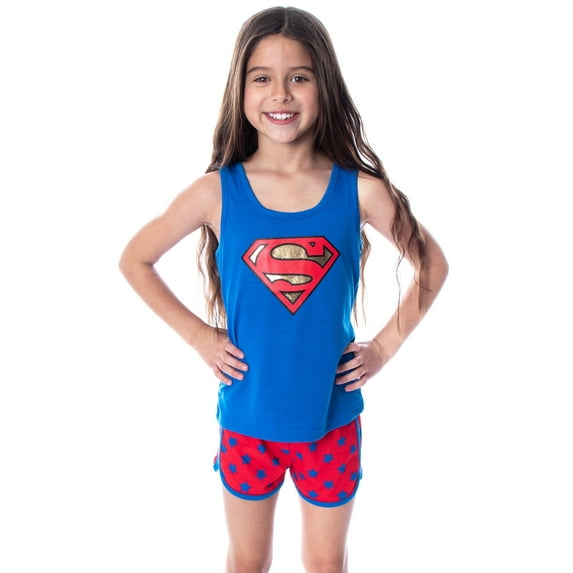 Dc Comics Girls' Superman Classic Logo Racerback Tank Shorts Pajama Set
