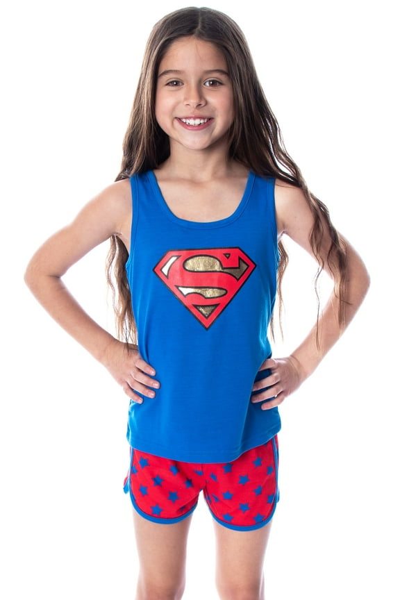 Dc Comics Girls' Superman Classic Logo Racerback Tank Shorts Pajama Set