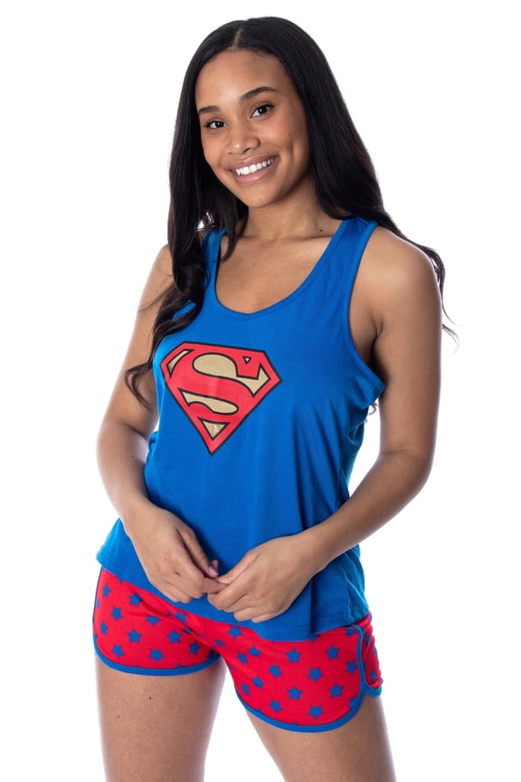 Dc Comics Women's Superman Classic Logo Racerback Tank Shorts Pajama Set