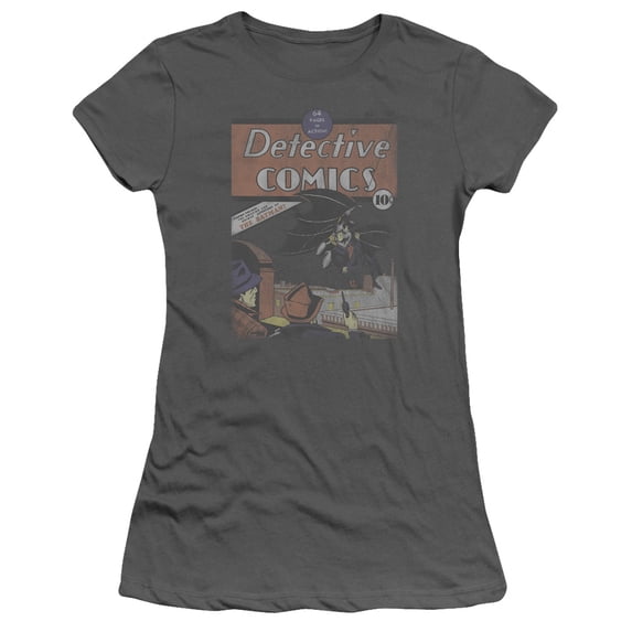 DC Comics Detective #27 Distressed S/S Junior Women's T-Shirt Sheer Charcoal