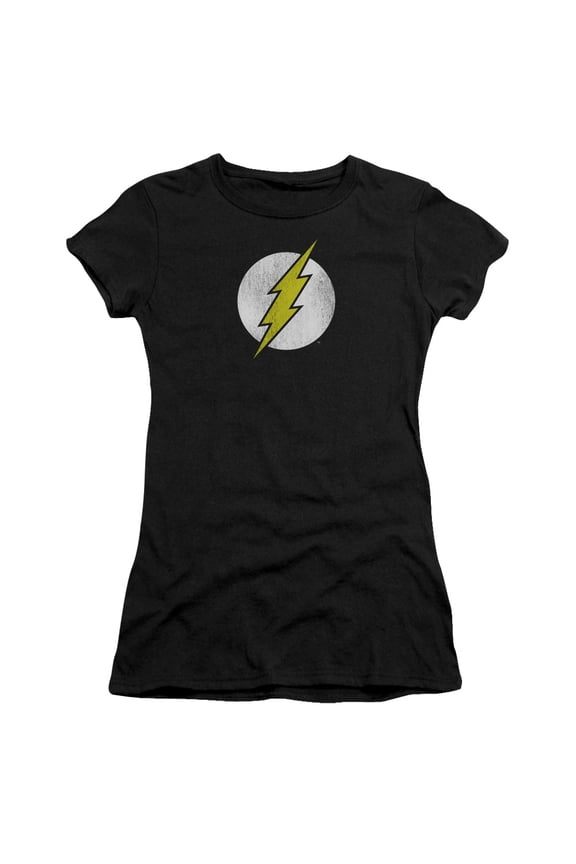 DC Comics Flash Flash Logo Distressed S/S Junior Women's T-Shirt Sheer Black