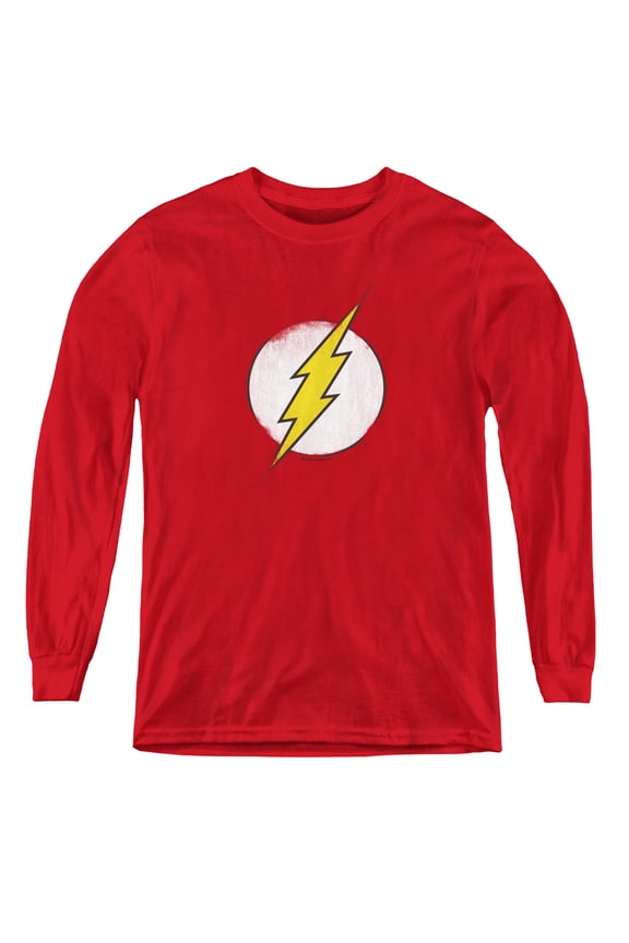 Dc Flash - Rough Flash Logo - Youth Long Sleeve Shirt - Medium