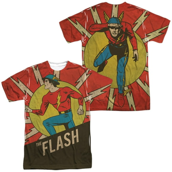 Dc Flash Vintage Comic Flash Unisex Adult Sublimated Costume T Shirt (Front/Back), Small Multicolor