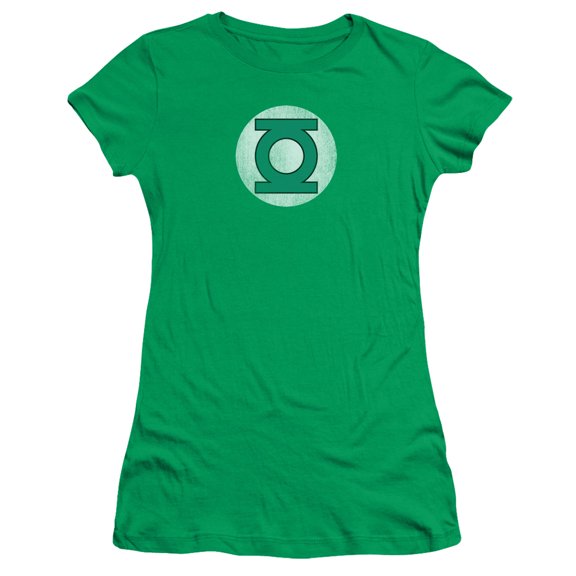 DC Comics Gl Logo Distressed S/S Junior Women's T-Shirt Sheer Kelly Green