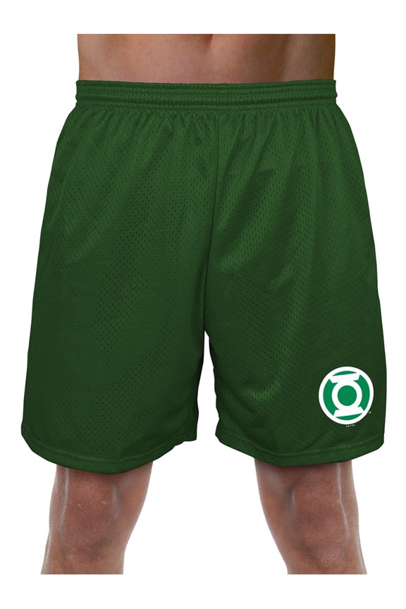 Dc Green Lantern White Logo Mens Lined Mesh Shorts, Hunter Green, X-Large