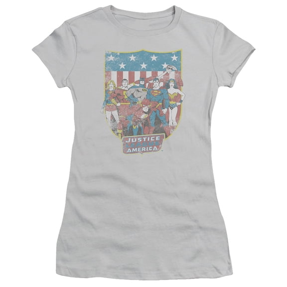 Dc - Jla American Shield - Juniors Teen Girls Cap Sleeve Shirt - Medium