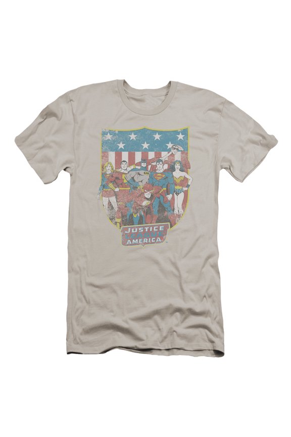 Dc - Jla American Shield - Premium Slim Fit Short Sleeve Shirt - XX-Large