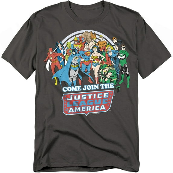 Dc Join The Justice League Mens Short Sleeve Shirt (Charcoal, )