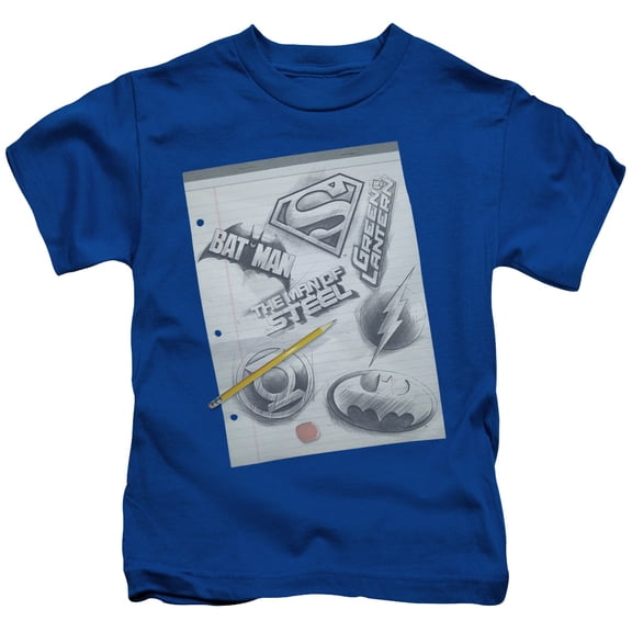 DC Comics Boys' Logo Note Paper Childrens T-shirt Royal
