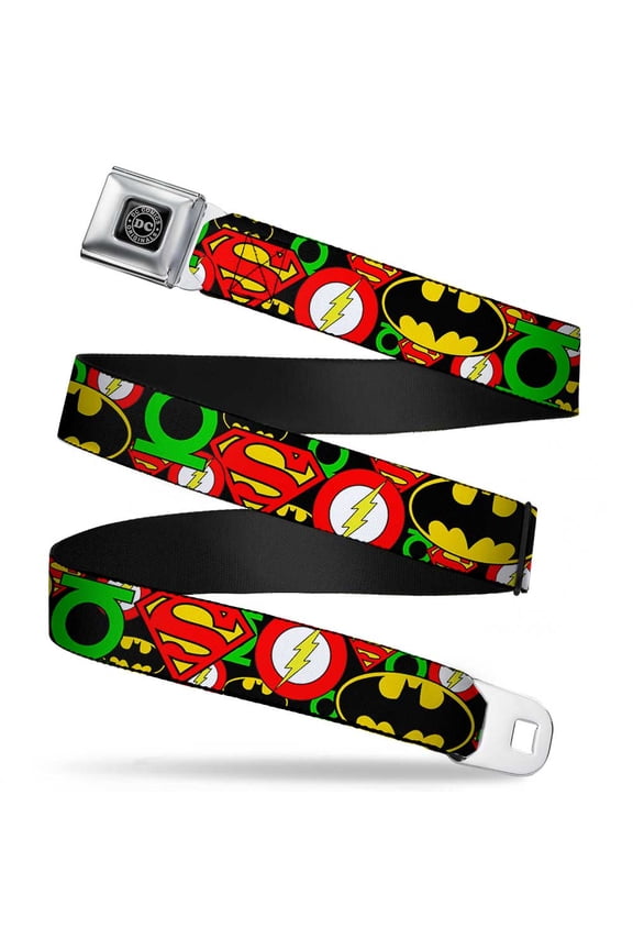 Dc Originals Reverse Brushed Silver 1.0" Cam Justice League Stacked Logos Web Belt 1.0" Wide