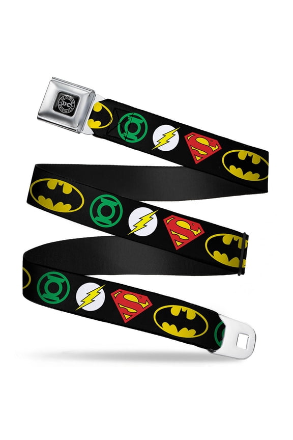 Dc Originals Reverse Brushed Silver 1.0" Cam Justice League Superhero Logos Web Belt 1.0" Wide