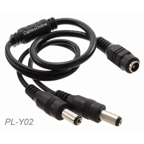 Dc Power Splitter Cable 1-Female/2-Male For Security Cameras & More, Pl-Y02