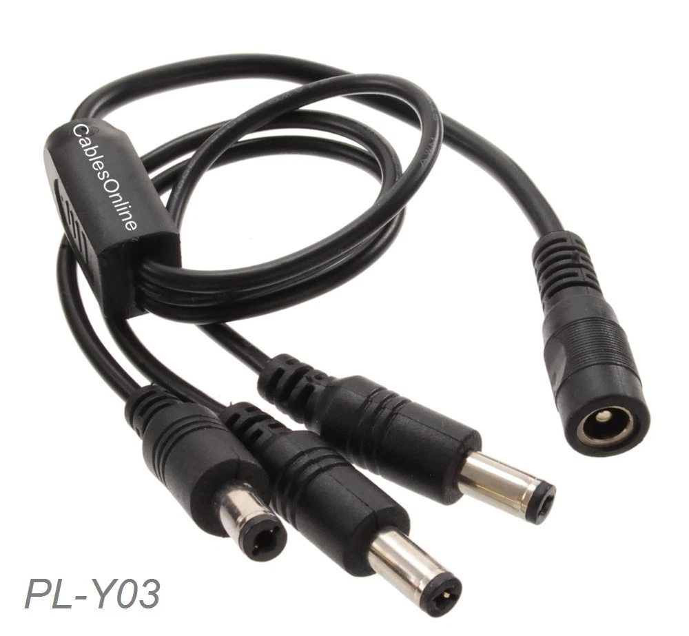 Dc Power Splitter Cable 1-Female/3-Male For Security Cameras & More, Pl ...