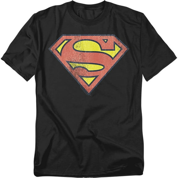 DC Comics T-Shirt Retro Supes Logo Distressed Unisex Graphic Tee For Men & Women Black 