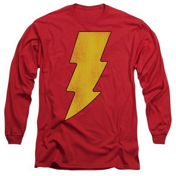 Dc-Shazam Logo Distressed - Long Sleeve Adult 18-1 Tee - Red- Extra Large