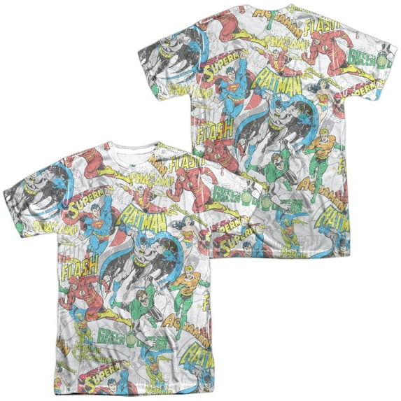 Dc Super Collage Unisex Adult Sublimated Costume T Shirt (Front/Back), Medium Multicolor