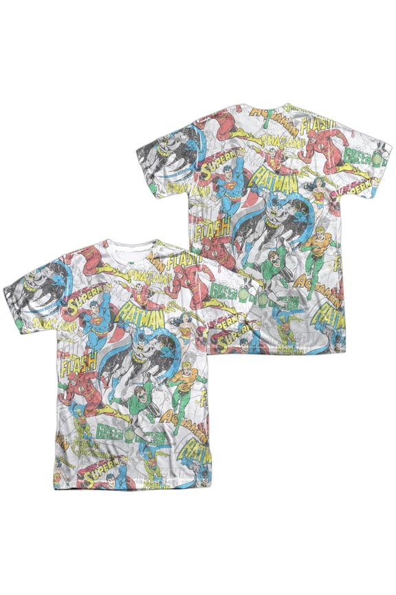 Dc Super Collage Unisex Adult Sublimated Costume T Shirt (Front/Back), Medium Multicolor