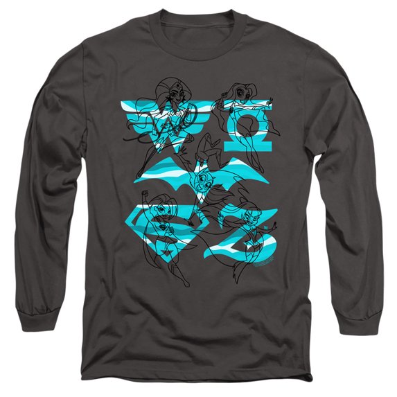 Dc Superhero Girls/Line Art Group-Long Sleeve Adult 18/1 Charcoal