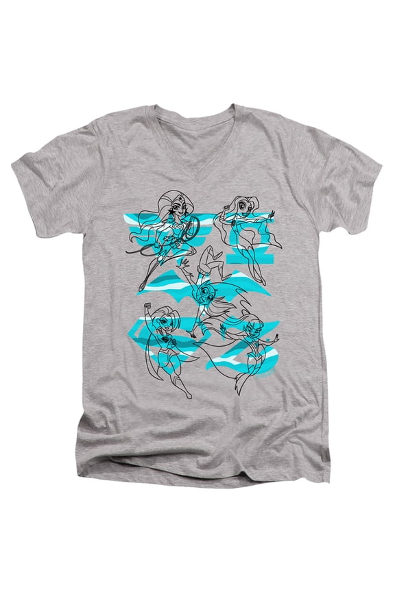 Dc Superhero Girls/Line Art Group S/S Adult V-Neck T-Shirt 30/1 T-Shirt Athletic Heather