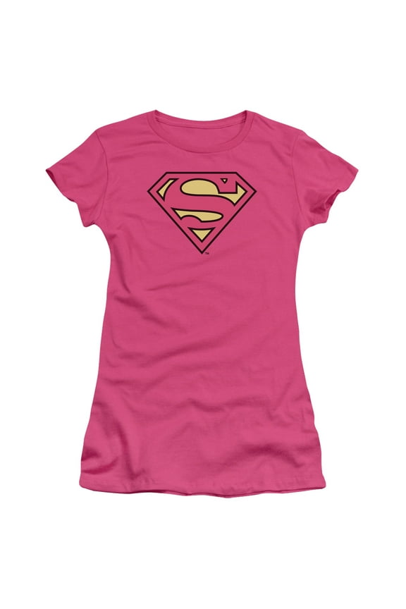 Dc - Superman Classic Logo - Juniors Teen Girls Cap Sleeve Shirt - Medium