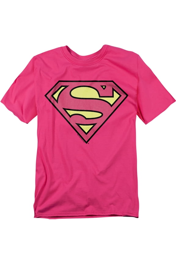 DC Comics Men's Superman Classic Logo T-shirt Large Hot Pink