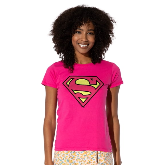 Dc Superman Classic Logo Women's T Shirt (Medium) Hot Pink