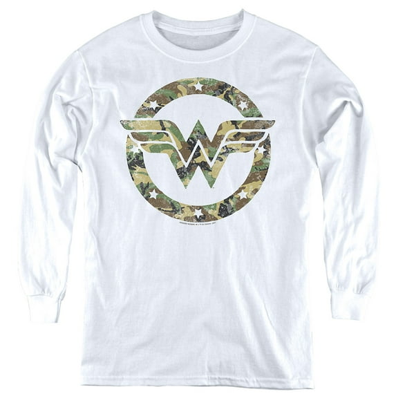 Dc Wonder Woman Camo Wonder Woman Logo Kids Long Sleeve T Shirt (Large) for Youth Boys and Girls, White