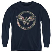 Dc Wonder Woman Floral Wonder Woman Logo Kids Long Sleeve T Shirt (X-Large) for Youth Boys and Girls, Navy