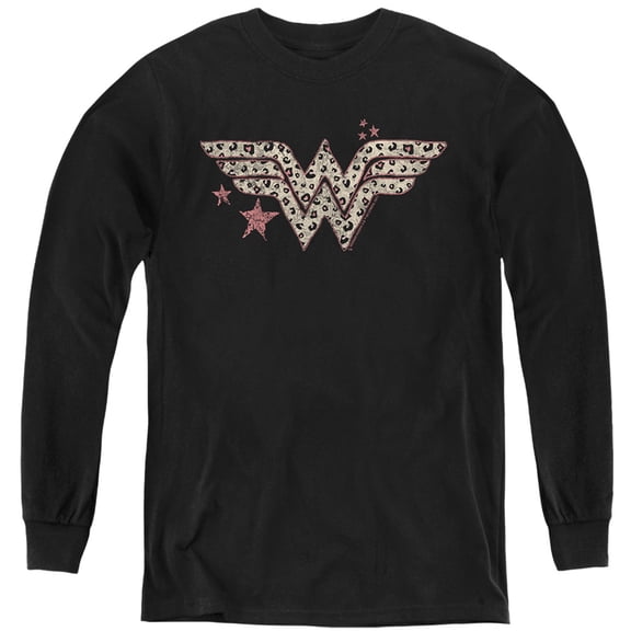 Dc Wonder Woman Leopard Wonder Woman Kids Long Sleeve T Shirt (Medium) for Youth Boys and Girls, Black