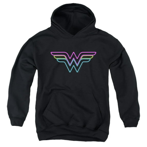 Dc Wonder Woman Neon Wonder Woman Kids Pull-Over Hoodie (Small) for Youth Boys and Girls, Black