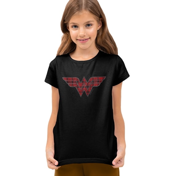 Dc Wonder Woman Plaid Wonder Woman Logo Kids T Shirt (Medium) for Youth Toddler Boys and Girls, Black