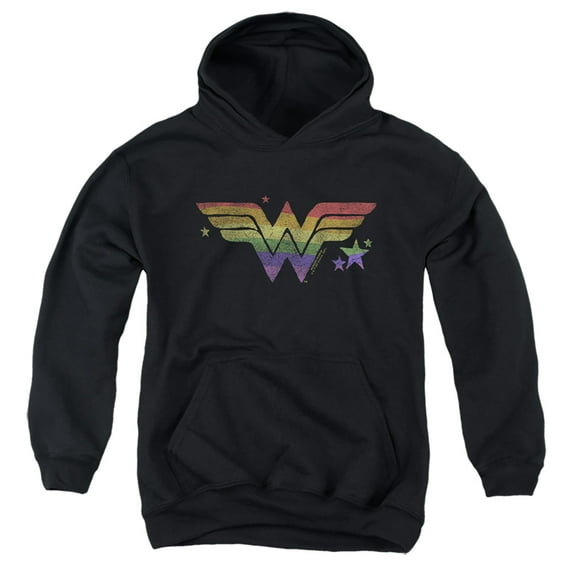 Dc Wonder Woman Rainbow Wonder Woman Kids Pull-Over Hoodie (Medium) for Youth Boys and Girls, Black