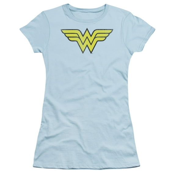DC Comics WW Logo Distressed S/S Junior Women's T-Shirt Sheer Light Blue