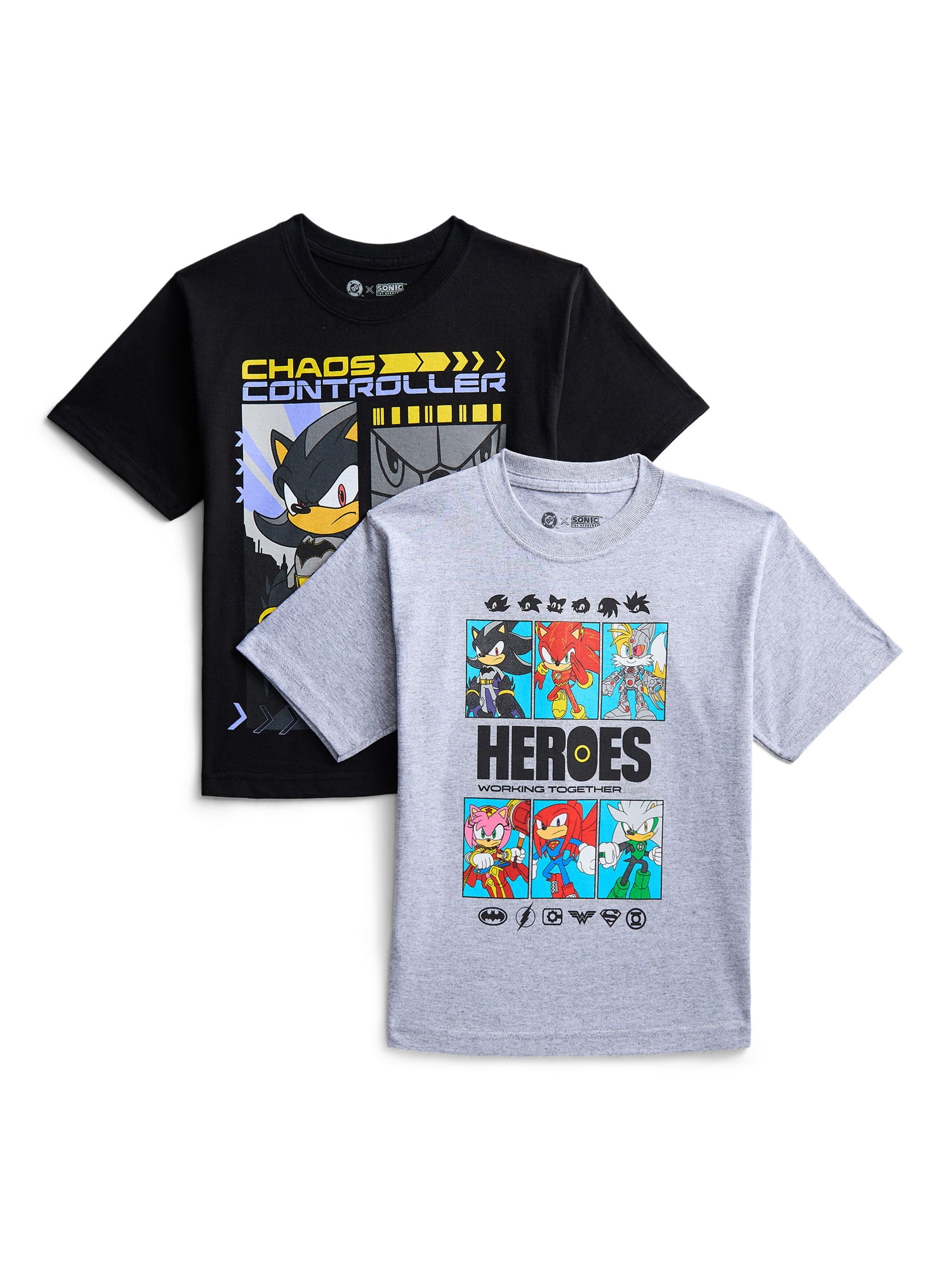 DC x Sonic the Hedgehog Boys Graphic Tees with Short Sleeves, 2-Pack, Sizes XS-2XL