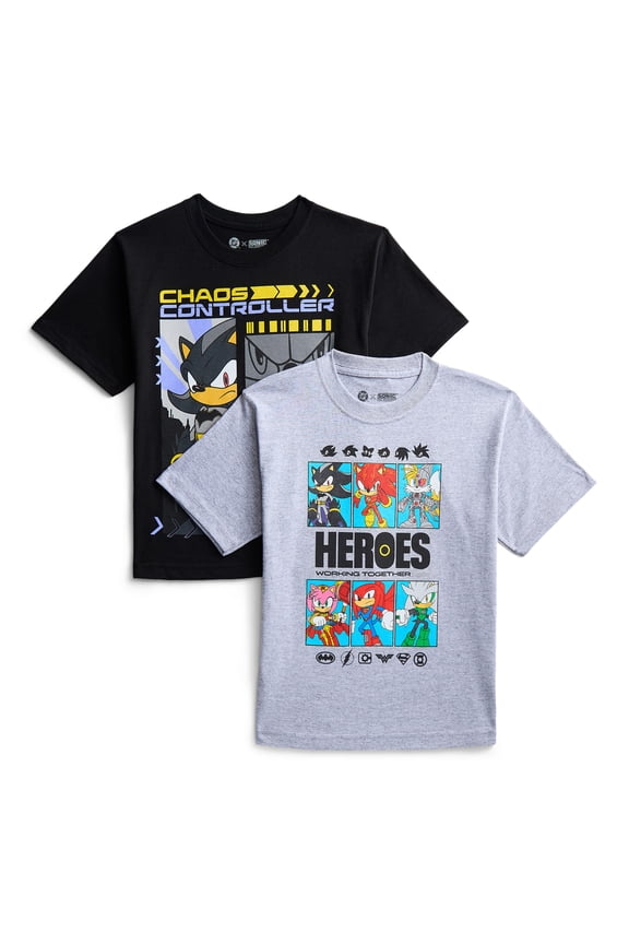 DC x Sonic the Hedgehog Boys Graphic Tees with Short Sleeves, 2-Pack, Sizes XS-2XL