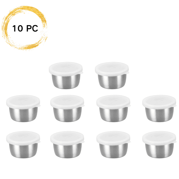 DcGZvy 10 Pack 304 Stainless Steel Sauces Cup Condiment Containers with Lids Mini Salad Dressing Container Accessories for BBQ Reusable Leakproof Bento Dip Containers 40ml