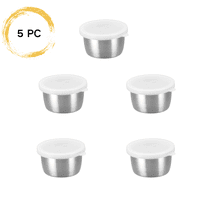 DcGZvy 5 Pack 304 Stainless Steel Sauces Cup Condiment Containers with Lids Mini Salad Dressing Container Accessories for BBQ Reusable Leakproof Bento Dip Containers 40ml