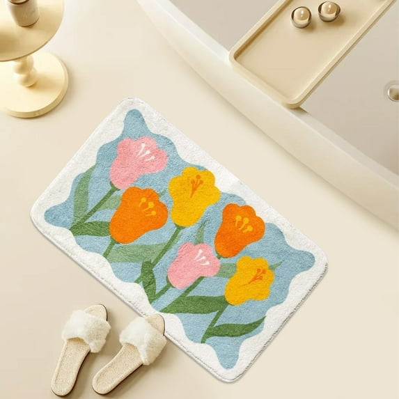 DcGZvy Bathroom Rugs Washable Area Rug Bedroom Rug Non Slip Floral Shower Rug Soft Entryway Rug Laundry Room Rug Women Savings