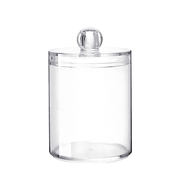 DcGZvy Holder Dispenser for Cotton Swabs, Balls, Pads, Floss Picks- Small Clear Plastic Canister Apothecary Jar Set, Bathroom Essentials Accessories Decor Vanity Makeup Storage Organizer
